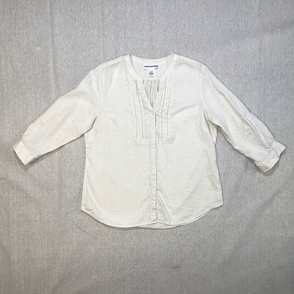 Cathy Daniels | Oatmeal Linen Blend Top | Large - Picture 1 of 8